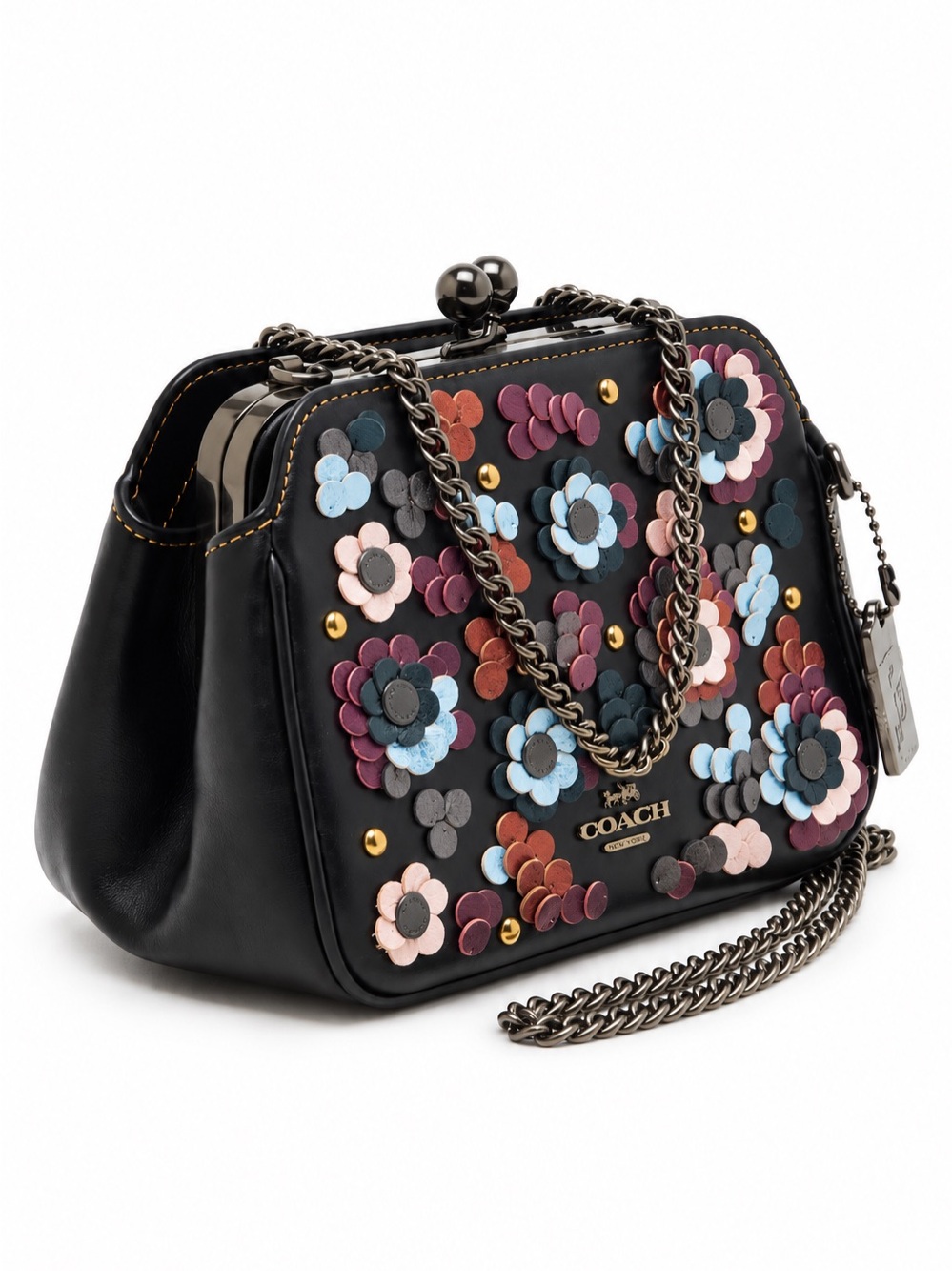 COACH Pearl Kisslock TEA ROSE Floral Leather Sequin Crossbody F80193 NWT